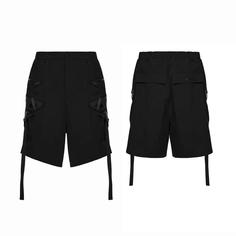 Schwarze Punk-Shorts für Herren mit großen Taschen und Trägern