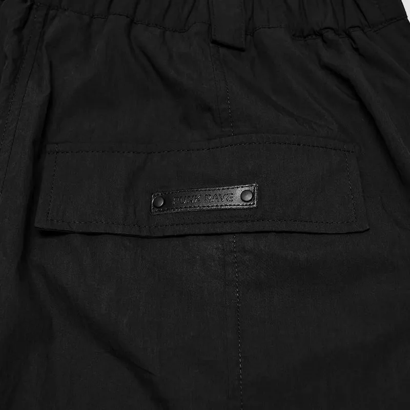 Schwarze Punk-Shorts für Herren mit großen Taschen und Trägern