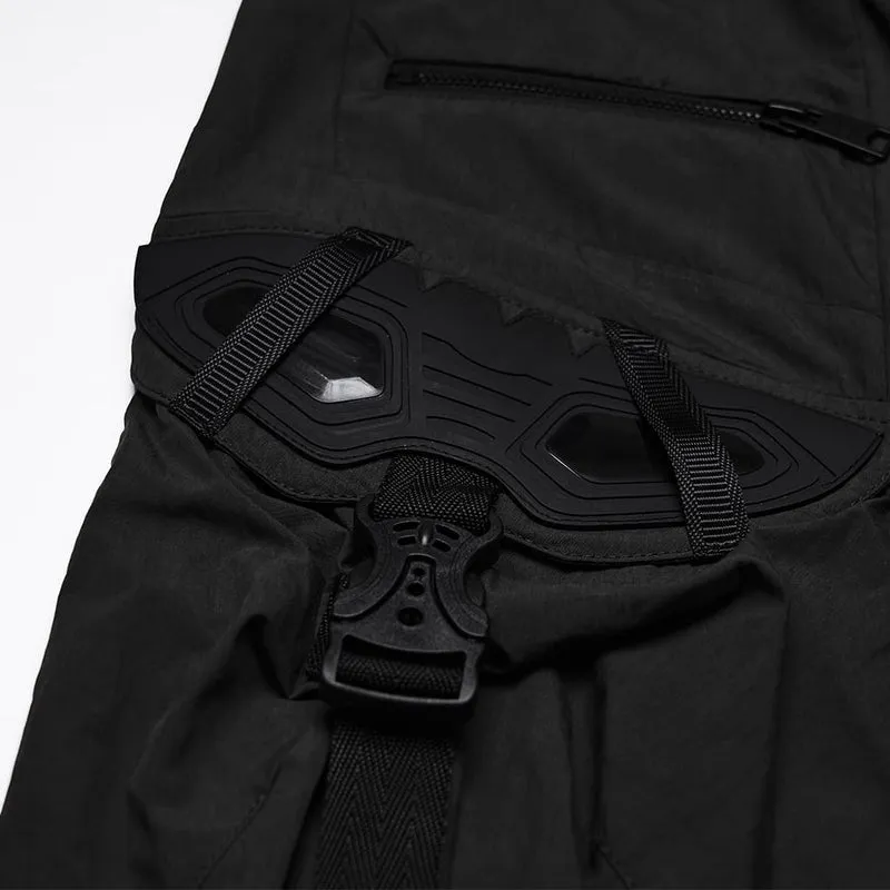 Schwarze Punk-Shorts für Herren mit großen Taschen und Trägern