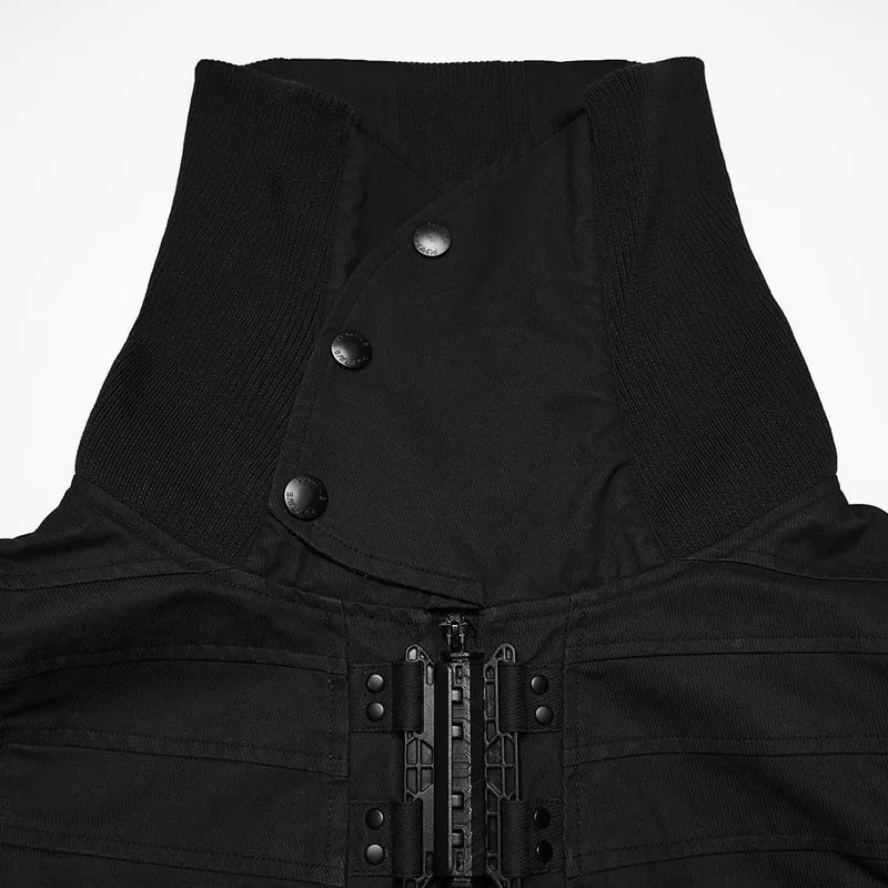 Punk-Weste für Herren mit aufgesetzten Taschen, verstellbarem Kragen, schwarz
