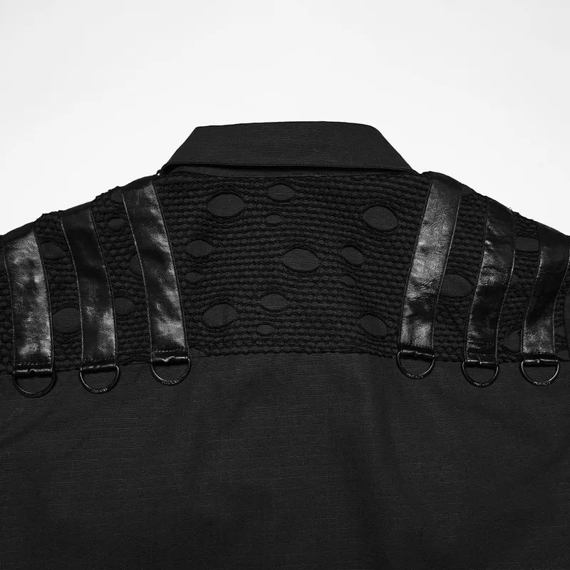 Herren Punk-Hemd mit Ösen und D-Ringen, kurzärmelig, schwarz