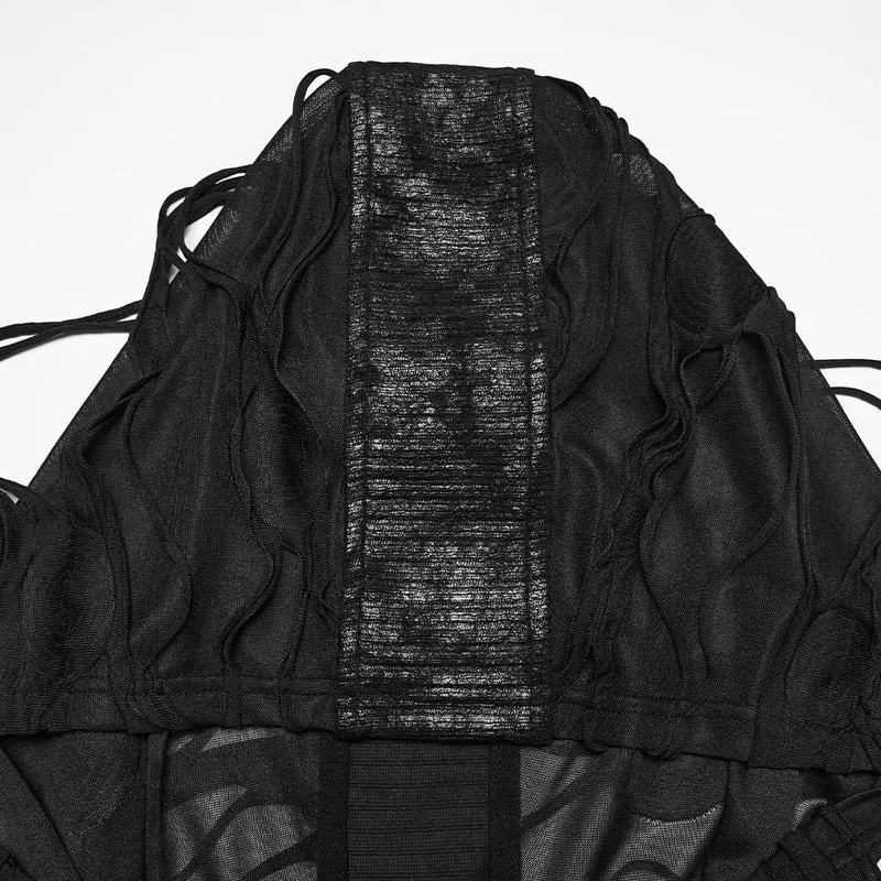 Schwarzes Punk-Tanktop mit Ösenriemen und Kapuze für Herren