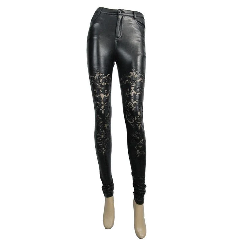 Punk-Hose aus Kunstleder im Cutwork-Design für Damen