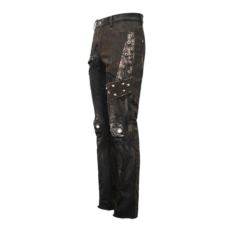 Steampunk-Freizeithose für Herren mit Netzgewebe, Nieten und Ösen