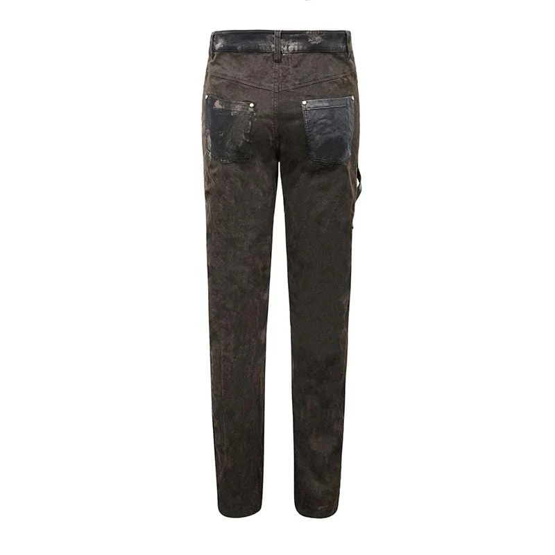 Steampunk-Freizeithose für Herren mit Netzgewebe, Nieten und Ösen