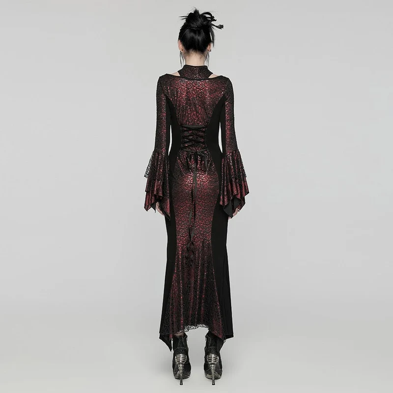 Damen Gothic Cheongsam Kragen Fischschwanz Kleid Rot