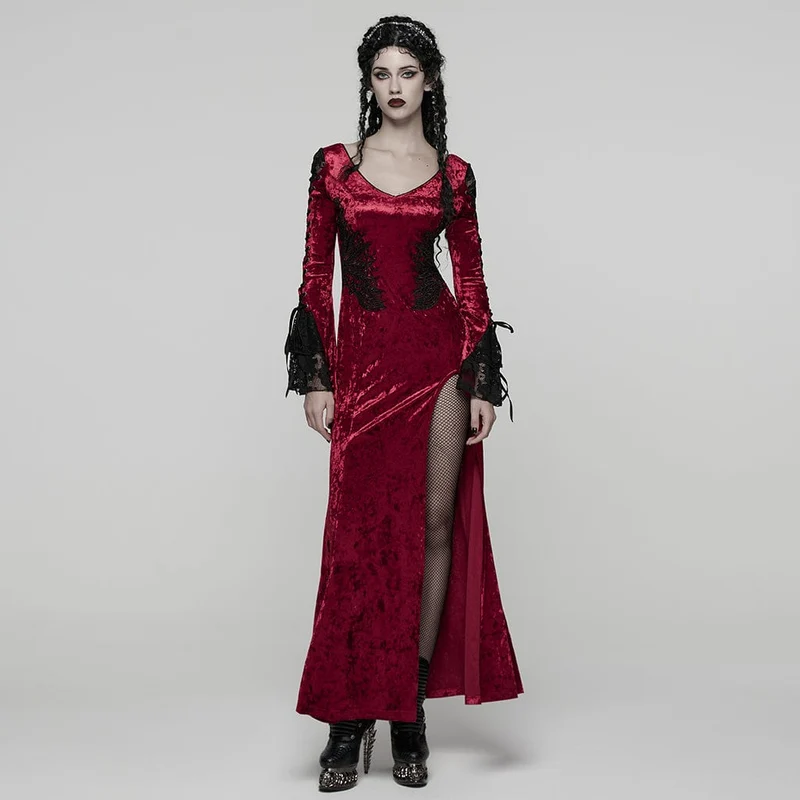 Gothic-Partykleid mit Blumenstickerei und Netzstoff für Damen, Rot