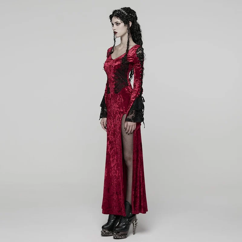 Gothic-Partykleid mit Blumenstickerei und Netzstoff für Damen, Rot