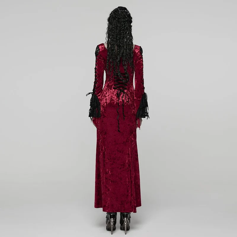 Gothic-Partykleid mit Blumenstickerei und Netzstoff für Damen, Rot