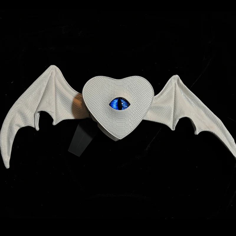 Gothic-Tasche für Damen, Teufelsauge, Fledermausflügel, Herz, Weiß