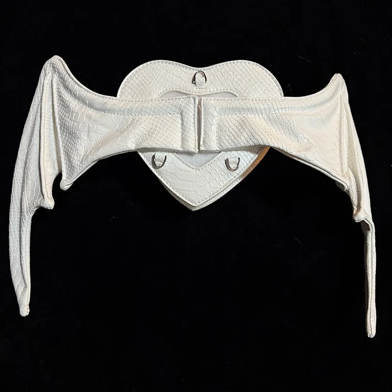 Gothic-Tasche für Damen, Teufelsauge, Fledermausflügel, Herz, Weiß