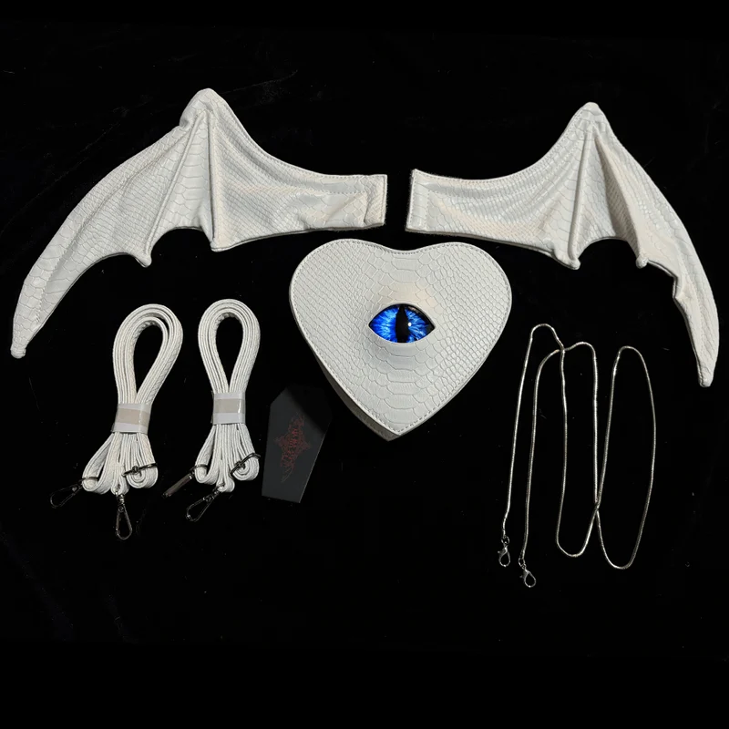 Gothic-Tasche für Damen, Teufelsauge, Fledermausflügel, Herz, Weiß