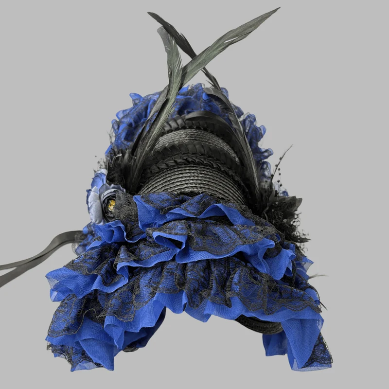 Gothic Lolita Damen-Lagenhaube mit Blumenmuster und Federn