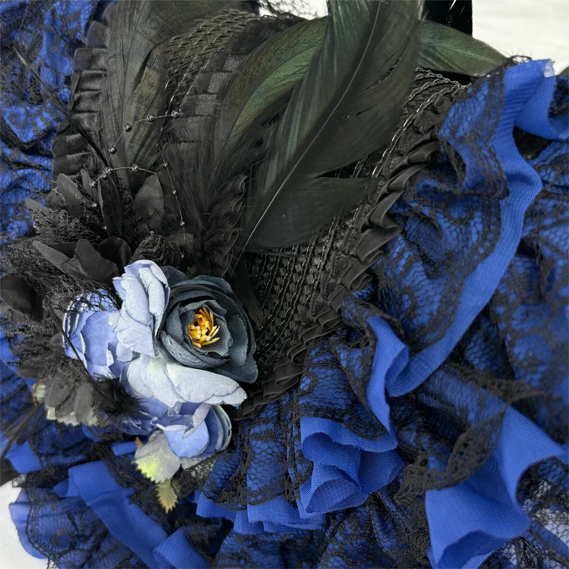 Gothic Lolita Damen-Lagenhaube mit Blumenmuster und Federn