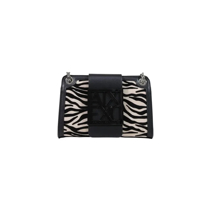 Armani Exchange Schwarze Damen-Schultertasche aus Polyester, 20 cm breit