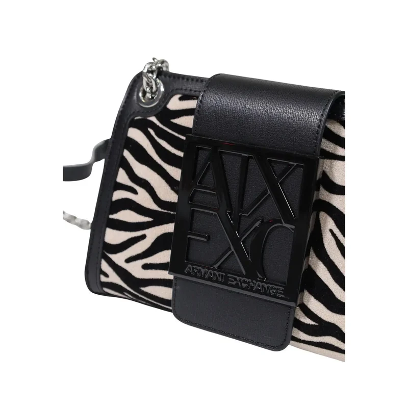 Armani Exchange Schwarze Damen-Schultertasche aus Polyester, 20 cm breit