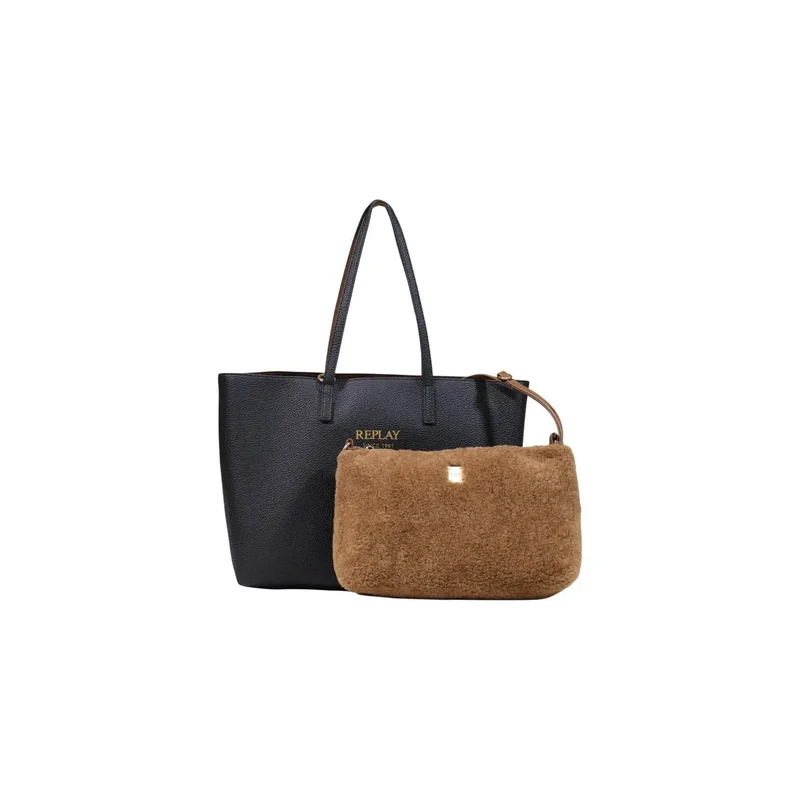 Replay Damenhandtasche, schwarz, samtig-synthetisch, 40 x 30 cm
