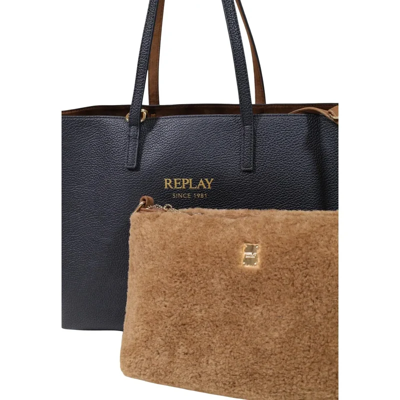 Replay Damenhandtasche, schwarz, samtig-synthetisch, 40 x 30 cm