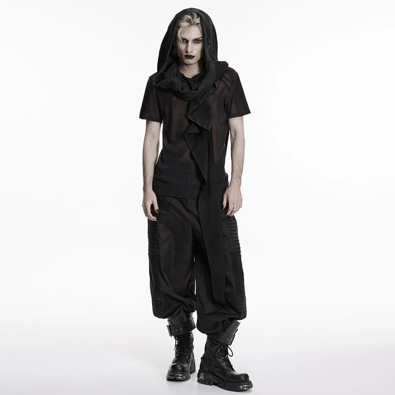 Unisex Punk-Kapuzenweste mit Ösen, Schwarz