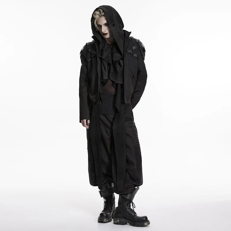 Unisex Punk-Kapuzenweste mit Ösen, Schwarz