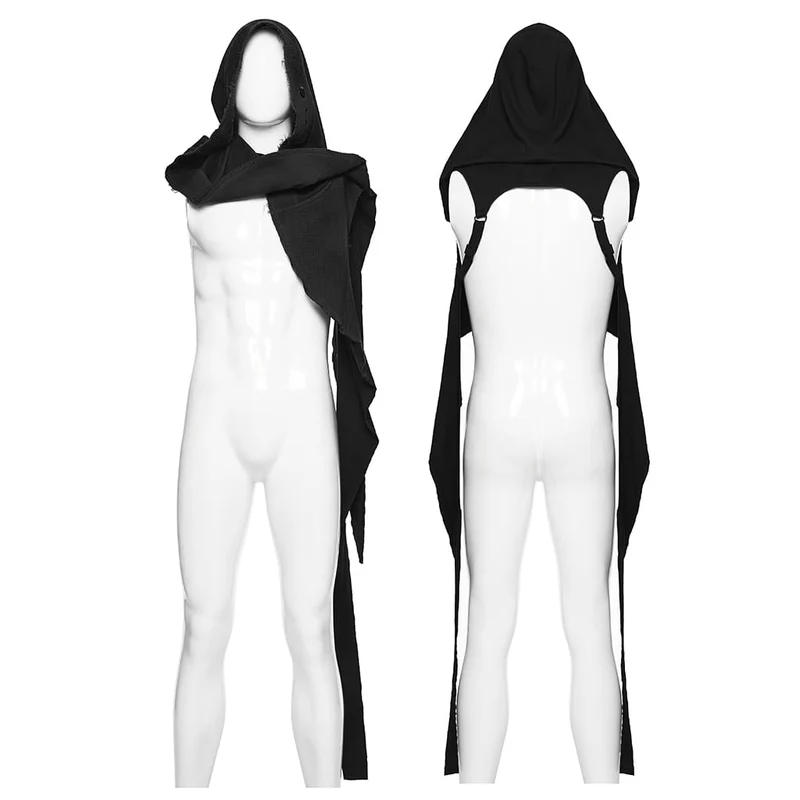 Unisex Punk-Kapuzenweste mit Ösen, Schwarz