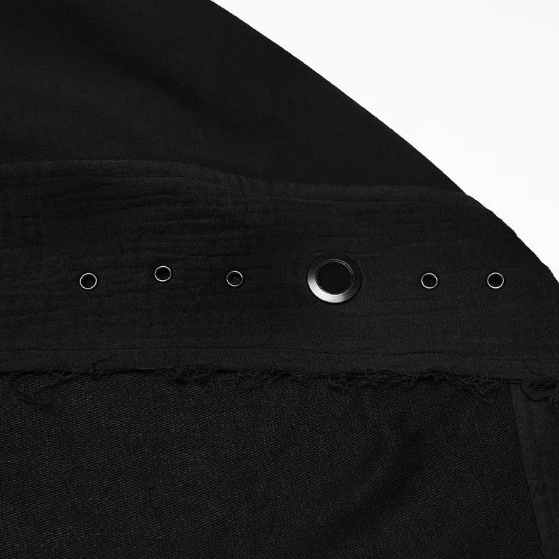 Unisex Punk-Kapuzenweste mit Ösen, Schwarz