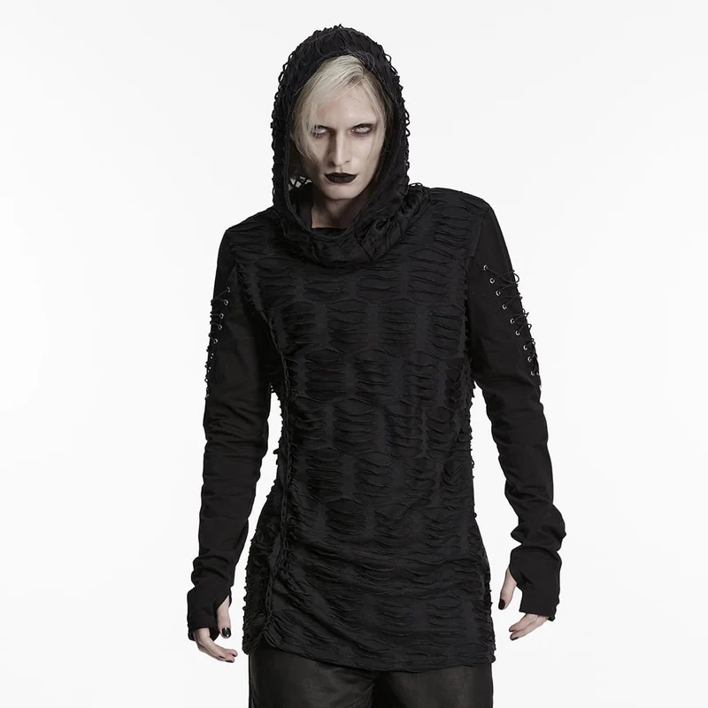 Gothic-Herren-Kapuzenpullover mit Rissen