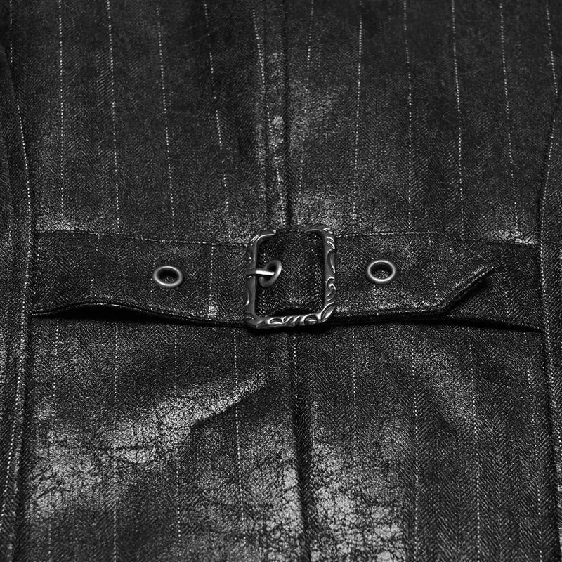 Herren-Steampunk-Weste mit asymmetrischem Verschluss, Schnallenverschluss und Nadelstreifenmuster, Schwarz