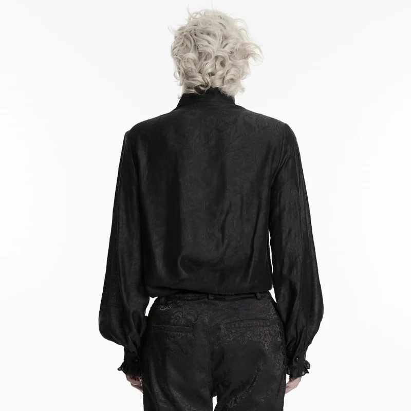 Schwarzes Herren-Langarmhemd mit Gothic-Jacquardmuster und Lagenlook