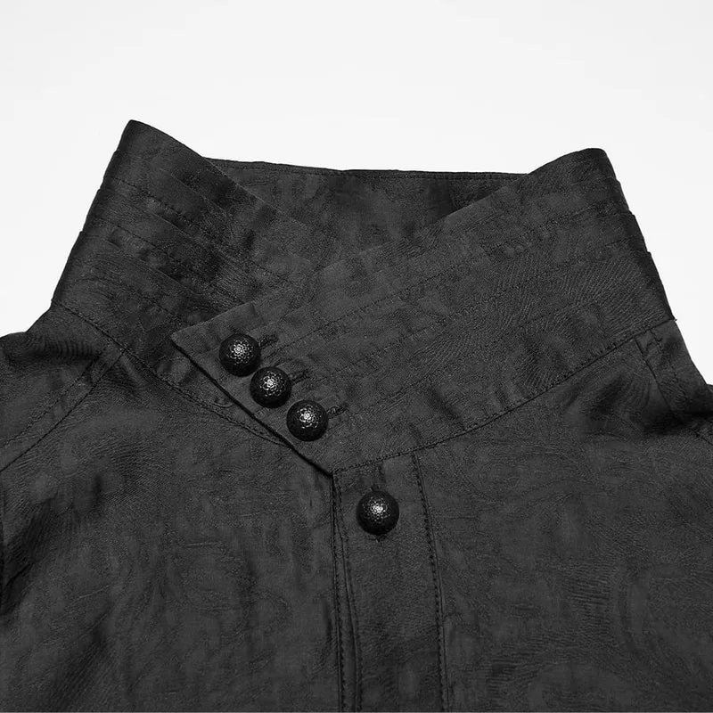 Schwarzes Herren-Langarmhemd mit Gothic-Jacquardmuster und Lagenlook