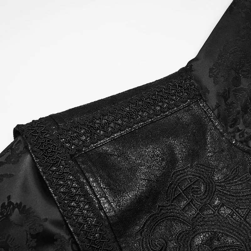 Schwarzer Punk-Kapuzenmantel für Herren mit Jacquard-Stickerei