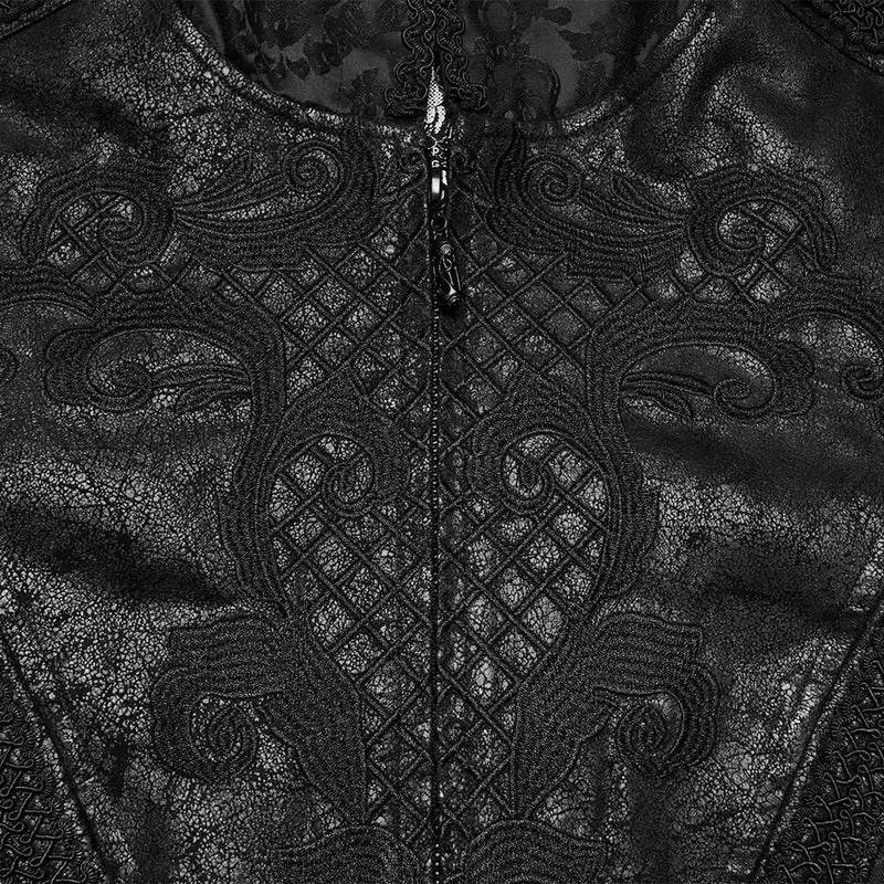 Schwarzer Punk-Kapuzenmantel für Herren mit Jacquard-Stickerei