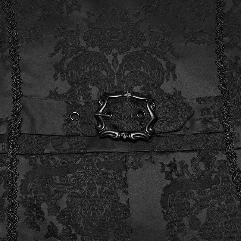 Schwarzer Punk-Kapuzenmantel für Herren mit Jacquard-Stickerei