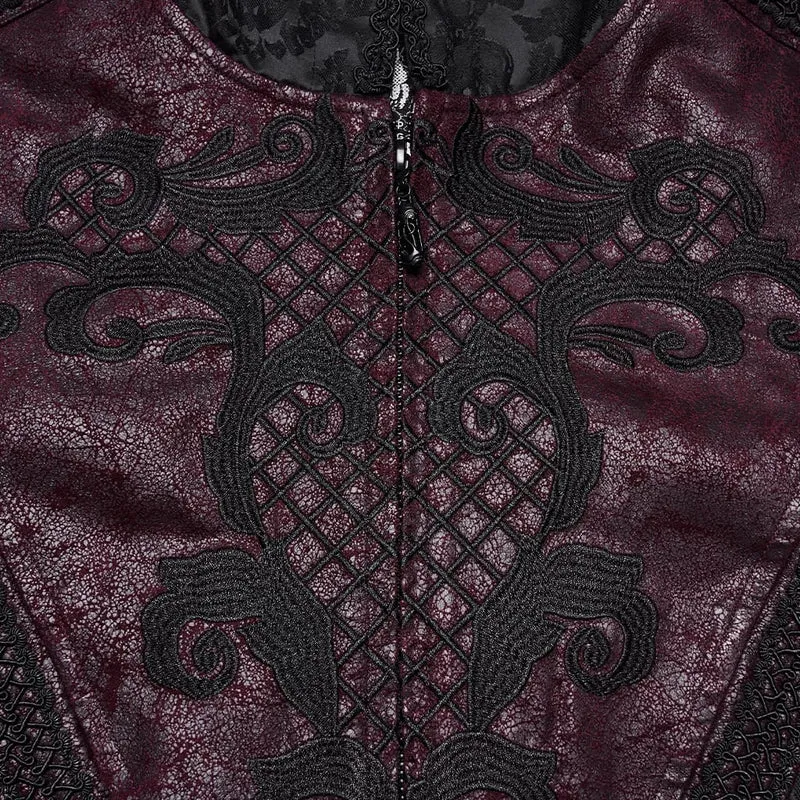 Herren-Kapuzenmantel im Punk-Stil mit Jacquard-Stickerei, schwarz-rot