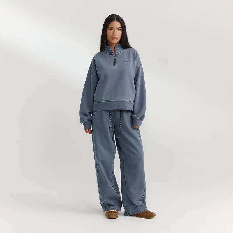 Pullover mit Reißverschluss - Gewaschenes Blau