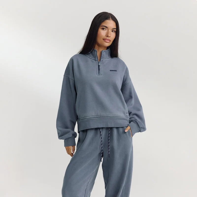 Pullover mit Reißverschluss - Gewaschenes Blau