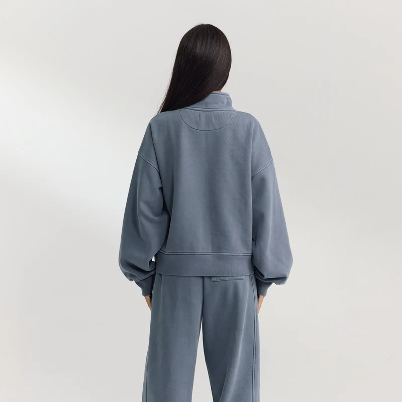 Pullover mit Reißverschluss - Gewaschenes Blau