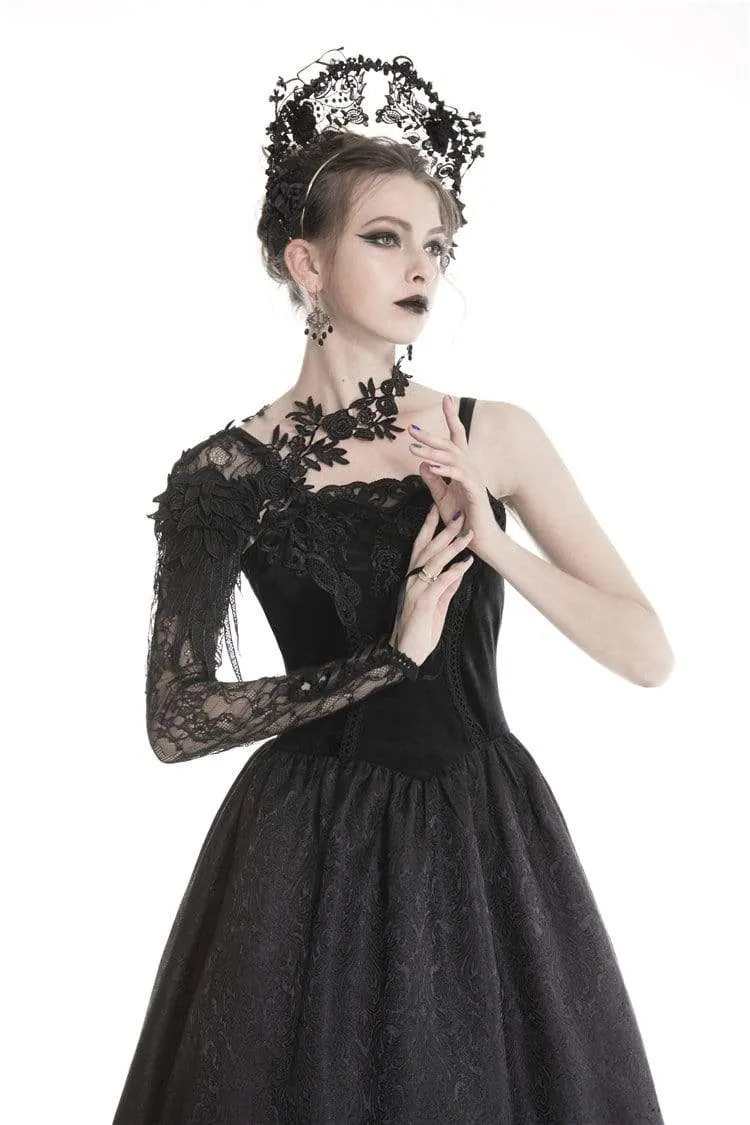 Gothic-Spitzenkleid mit halben Ärmeln und Blumenmuster für Damen
