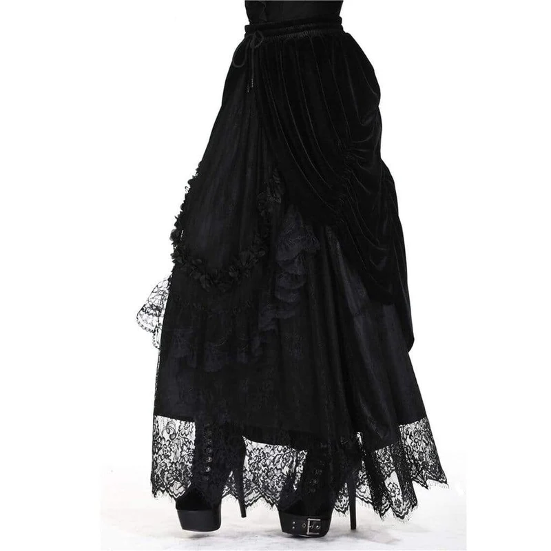 Damen Vintage Layered Lace & Velour Rock
