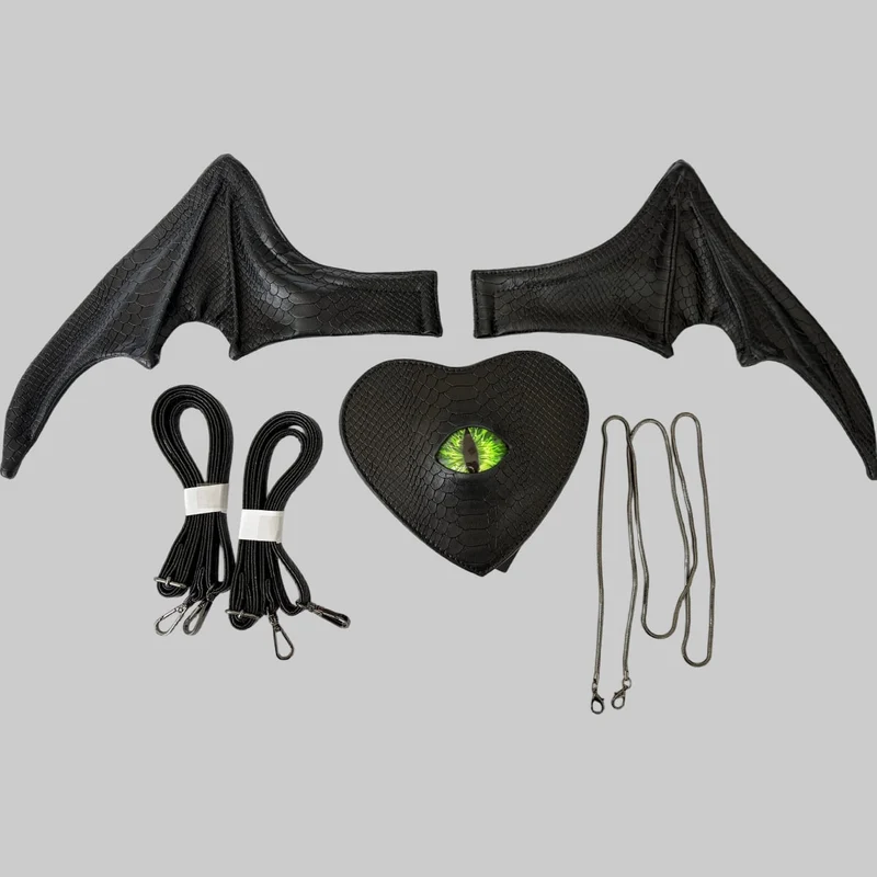 Gothic-Tasche für Damen, grün, Teufelsaugen-Fledermausflügel-Herz-Design, schwarz
