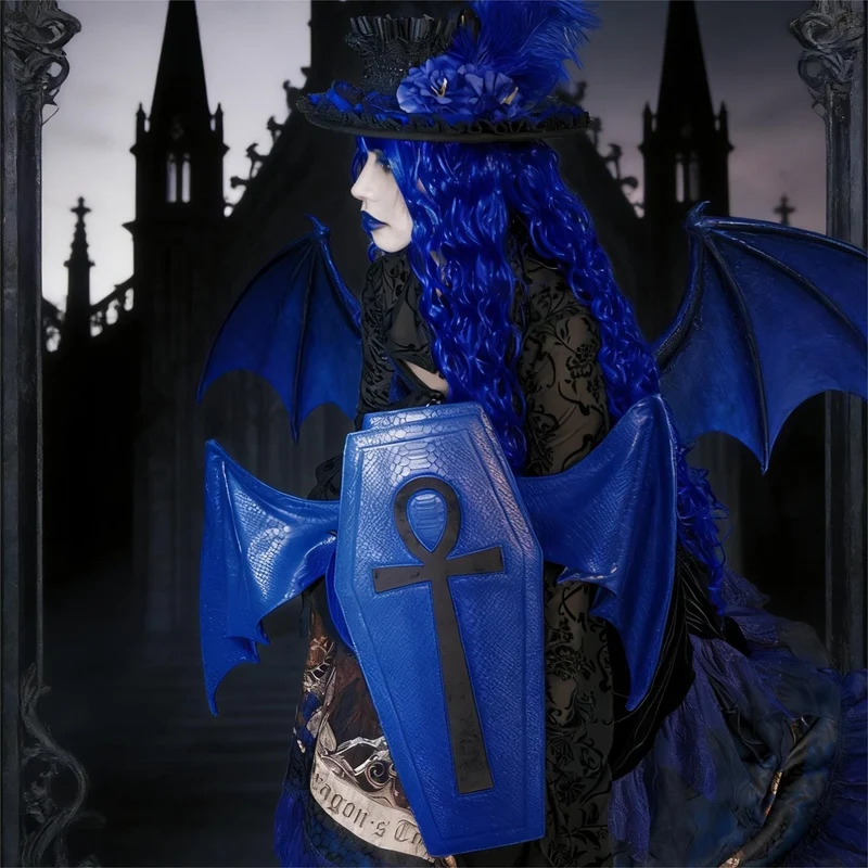 Gothic-Tasche für Damen, Fledermausflügel-Sargform, blau