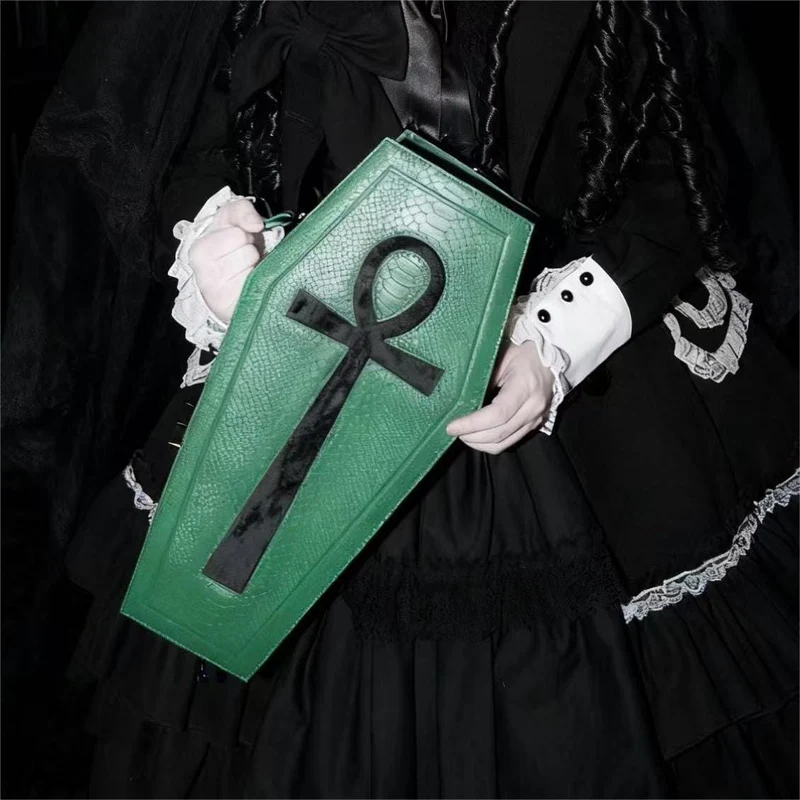 Gothic-Tasche für Damen, Fledermausflügel-Sargform, Grün