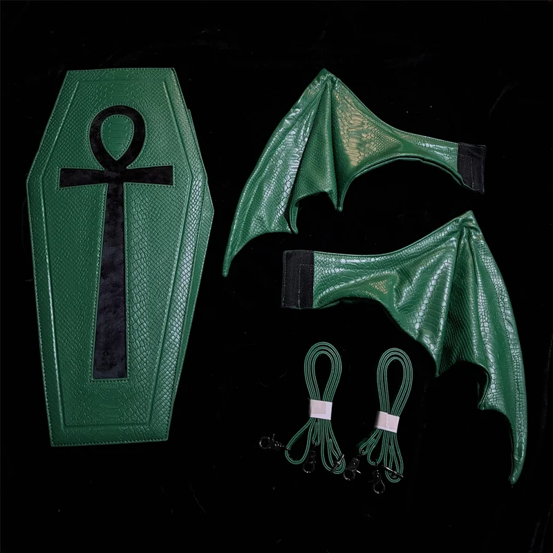 Gothic-Tasche für Damen, Fledermausflügel-Sargform, Grün