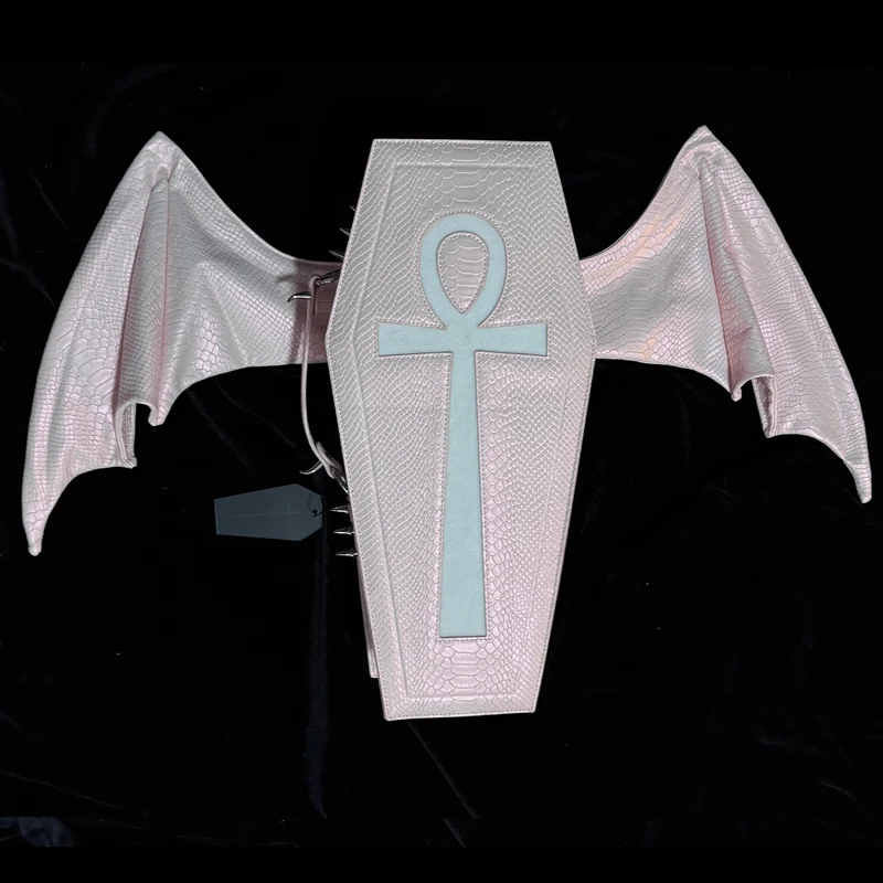 Gothic-Tasche für Damen, Fledermausflügel-Sargform, rosa