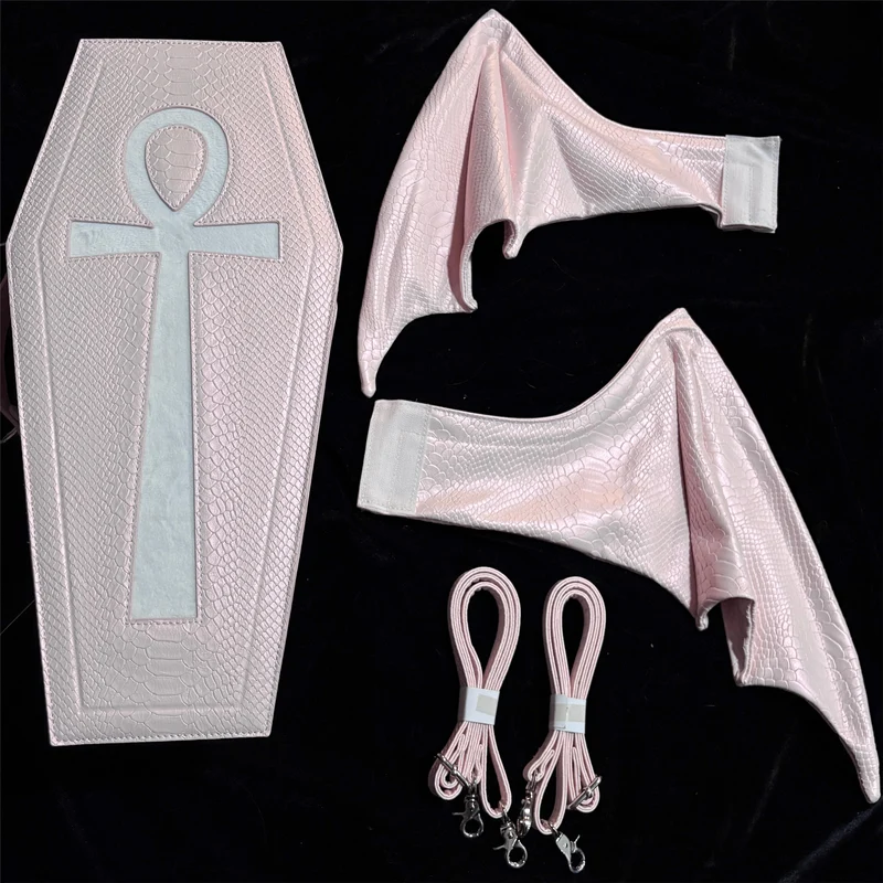 Gothic-Tasche für Damen, Fledermausflügel-Sargform, rosa
