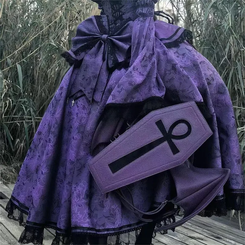 Gothic-Tasche für Damen, Fledermausflügel-Sargform, Lila