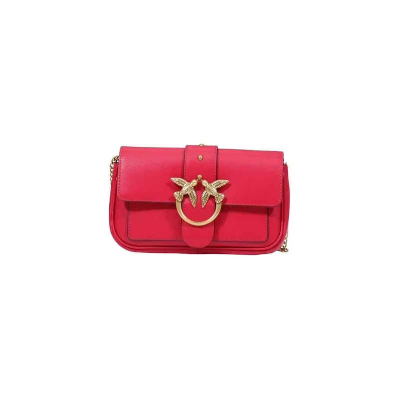 Pinko Rote Damen-Umhängetasche aus Leder, 20 cm