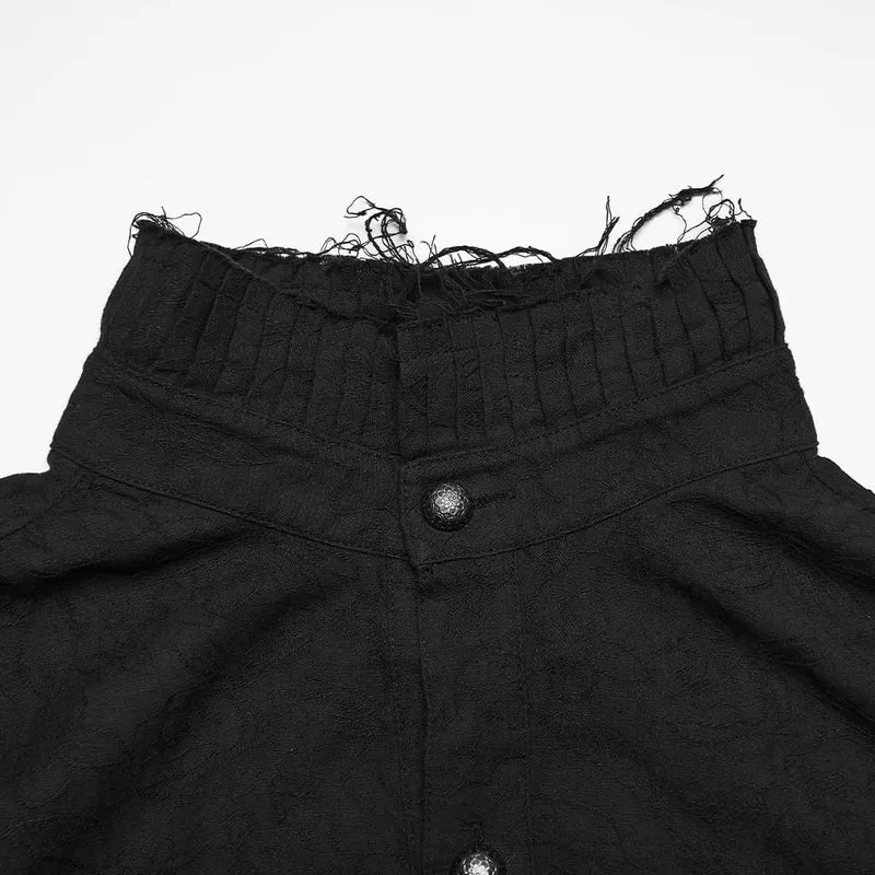 Schwarzes Herrenhemd aus gotischem Jacquard-Stoff mit Bischofsärmeln und abnehmbarer Krawatte