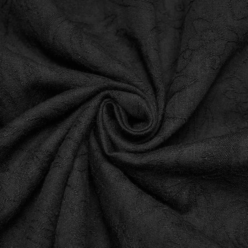 Schwarzes Herrenhemd aus gotischem Jacquard-Stoff mit Bischofsärmeln und abnehmbarer Krawatte