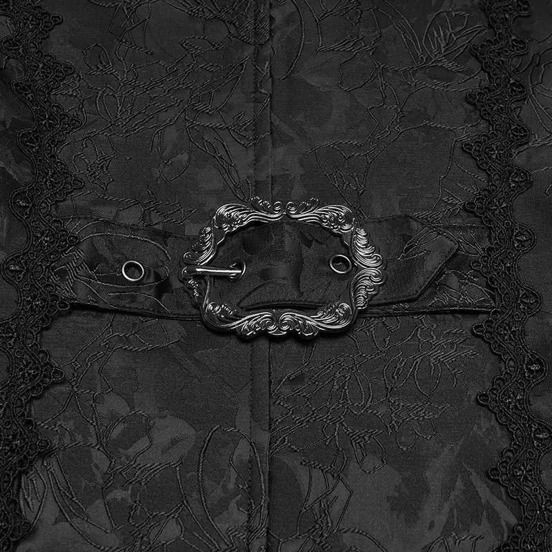 Schwarze lange Herrenweste aus Gothic-Jacquard mit Kettenrevers